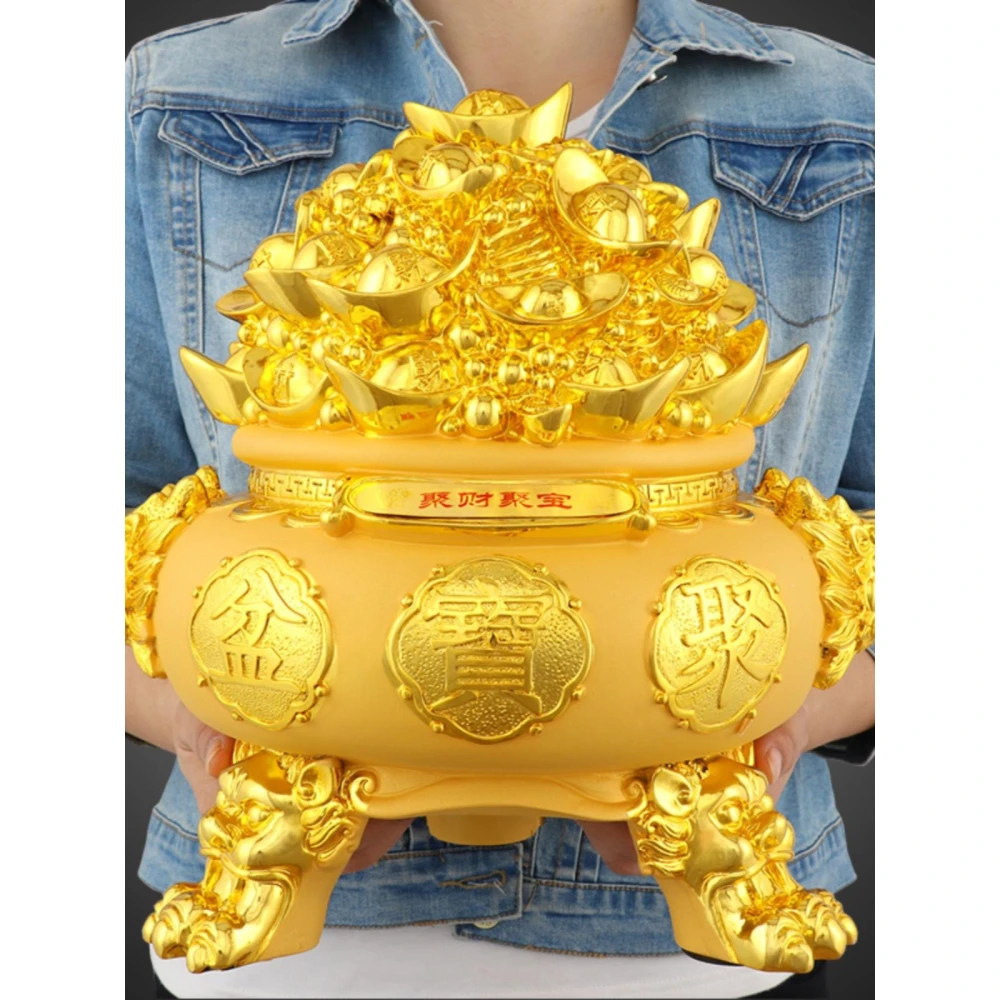 客廳擺件黃銅福祿壽三星像拱照純聚寶盆財神家居店鋪裝飾開業禮品