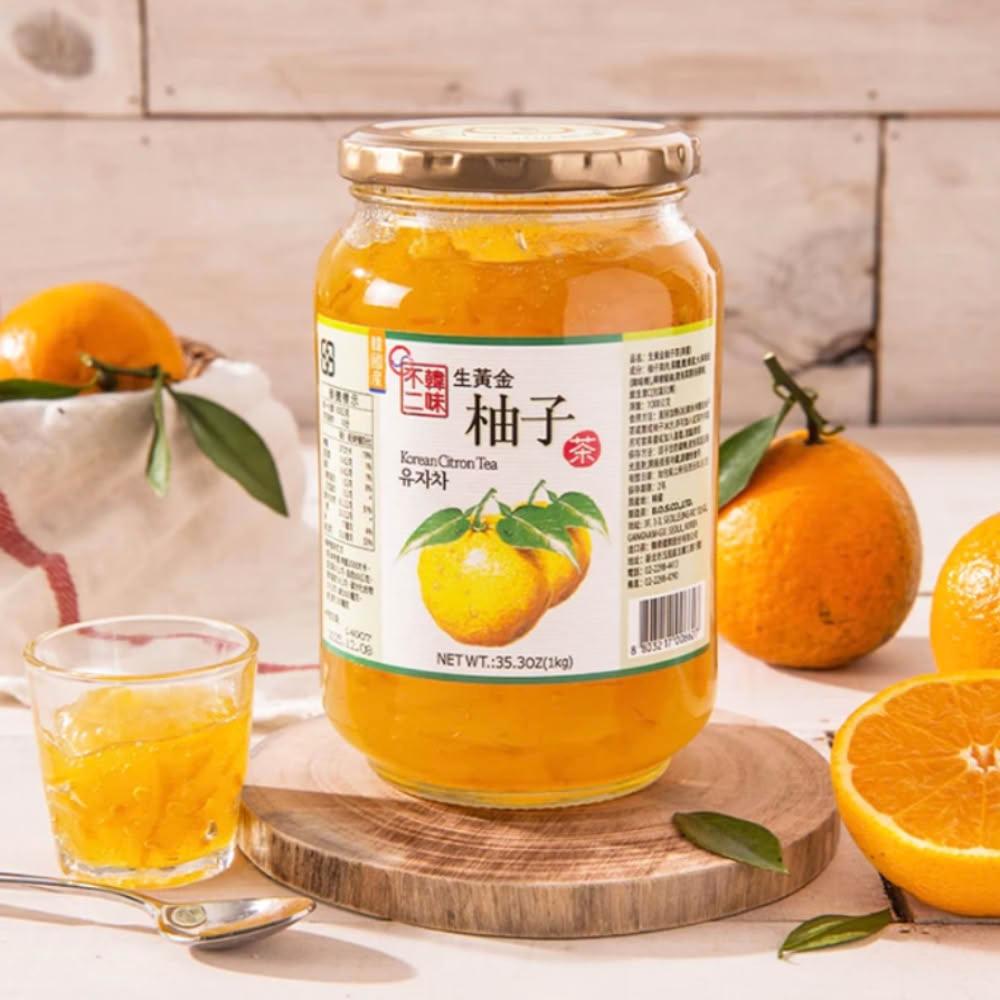 韓味不二】柚子茶飲組2入組1kg/罐韓國柚子茶柚子茶生黃金柚子茶全素