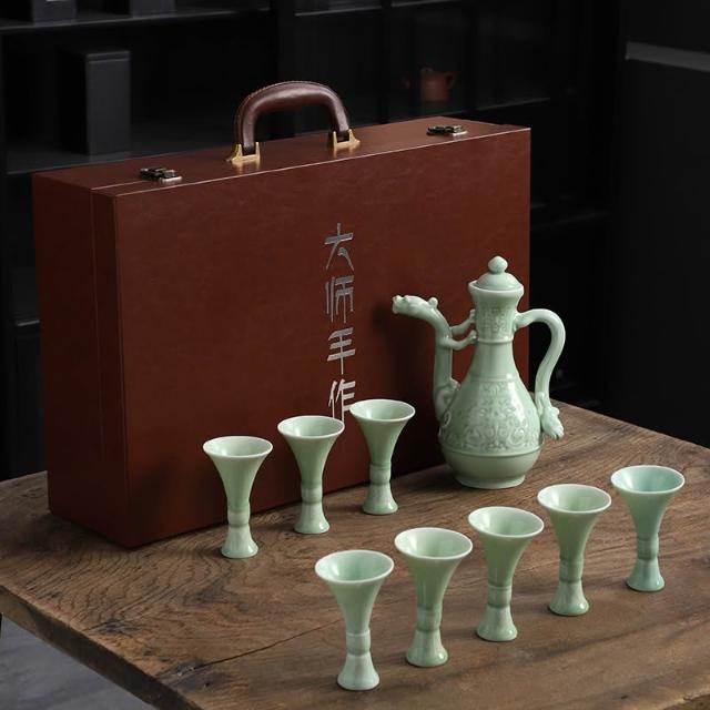 新品爵杯酒具套裝陶瓷傳統酒壺烈酒復古代酒樽中式家用酒杯白酒