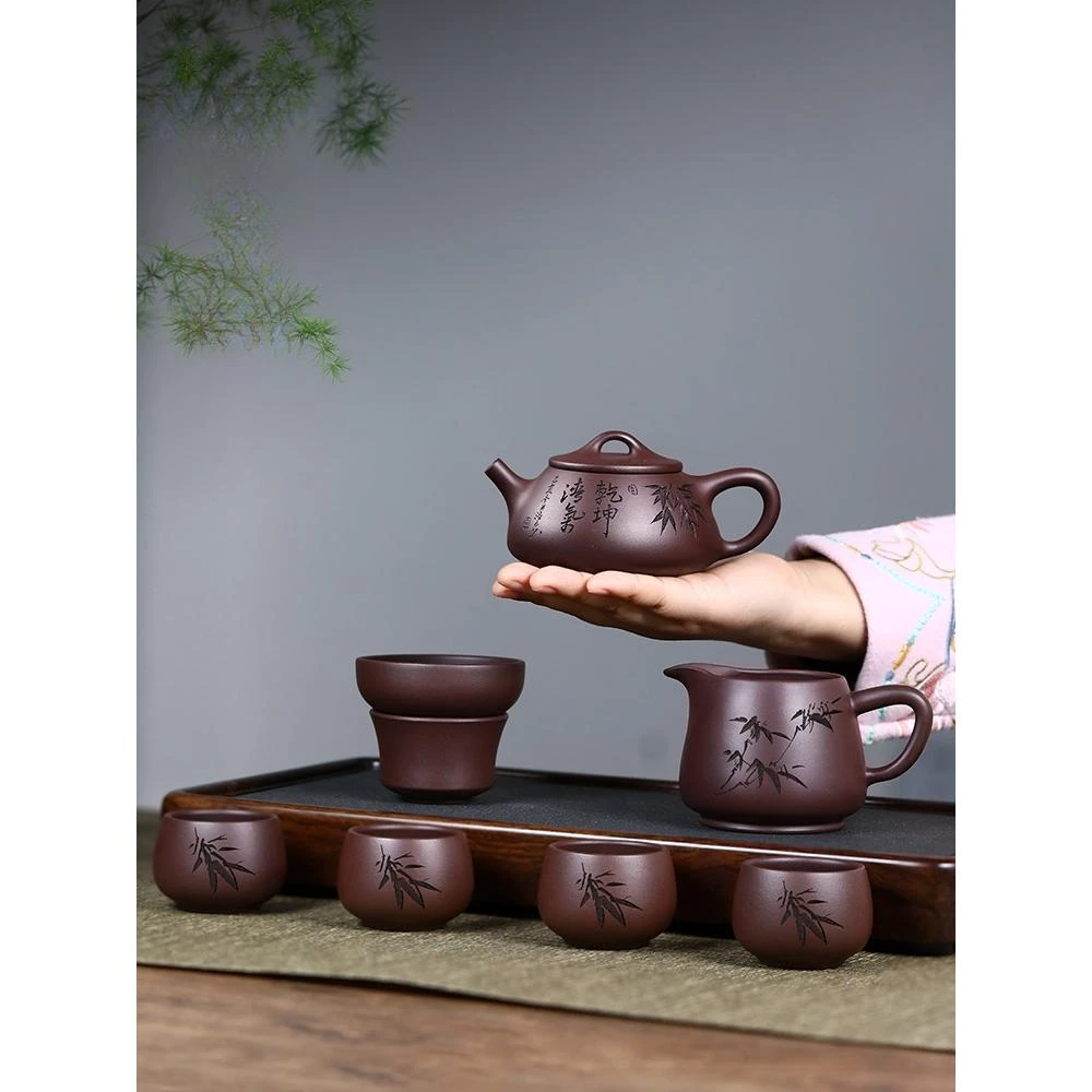 正宗宜興紫砂茶壺顧景舟底槽清石瓢純手工泡茶壺高檔精品茶具套裝