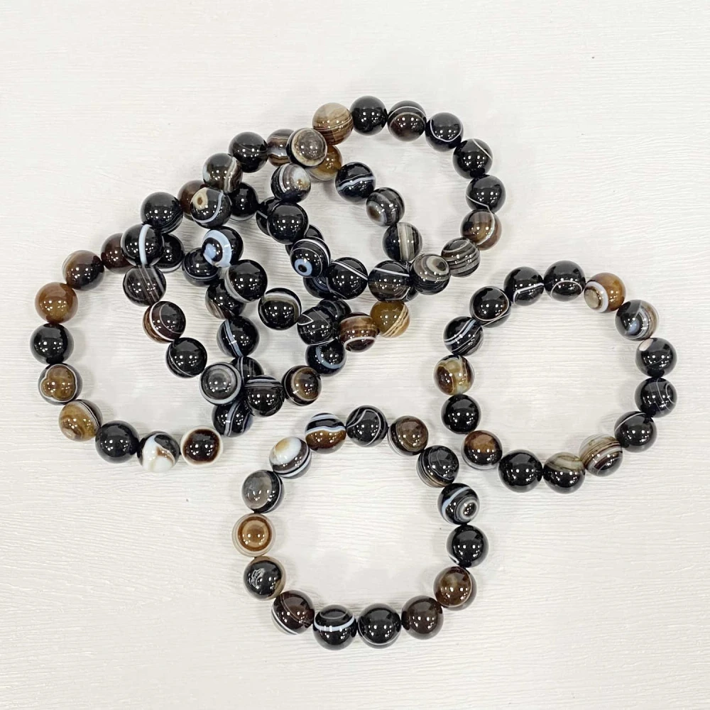 御古齋】天然瑪瑙帶眼天珠手珠14mm 開運改善磁場提升正能量增進人際