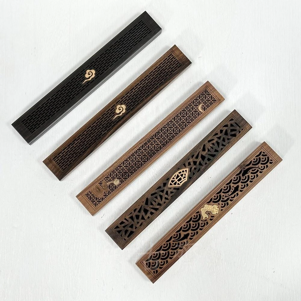 【御古齋】黑檀木 酸枝木 鏤空 臥香盒 線香座 質感好 做工精緻 淨化心靈 內襯防火棉 多款任選 1102