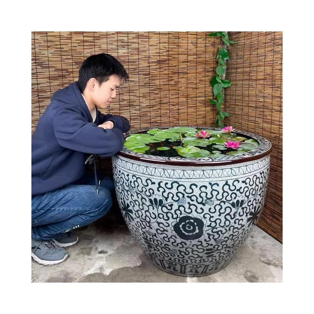 景德鎮陶瓷魚缸大缸養魚睡蓮荷花盆缸門海青花瓷仿古水缸