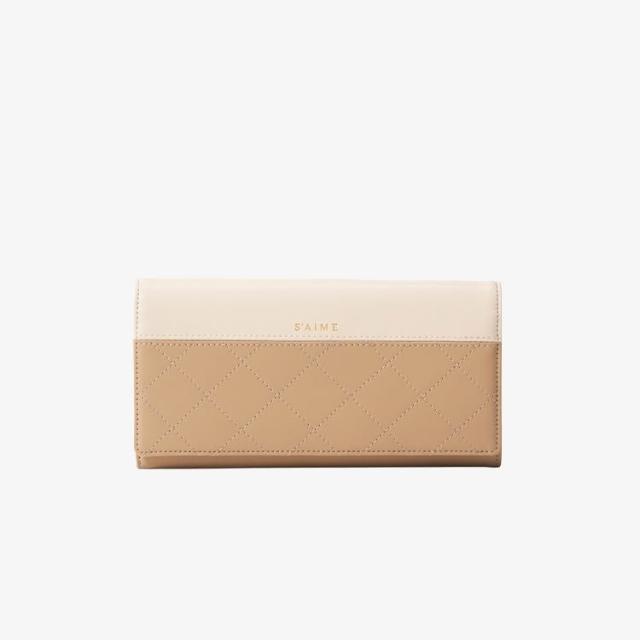 送料込★S’AIME★真皮RFID菱格撞色長夾★本革 バイカラー長財布 S'AIME】SAIME 東京企劃真皮RFID菱格撞色長夾