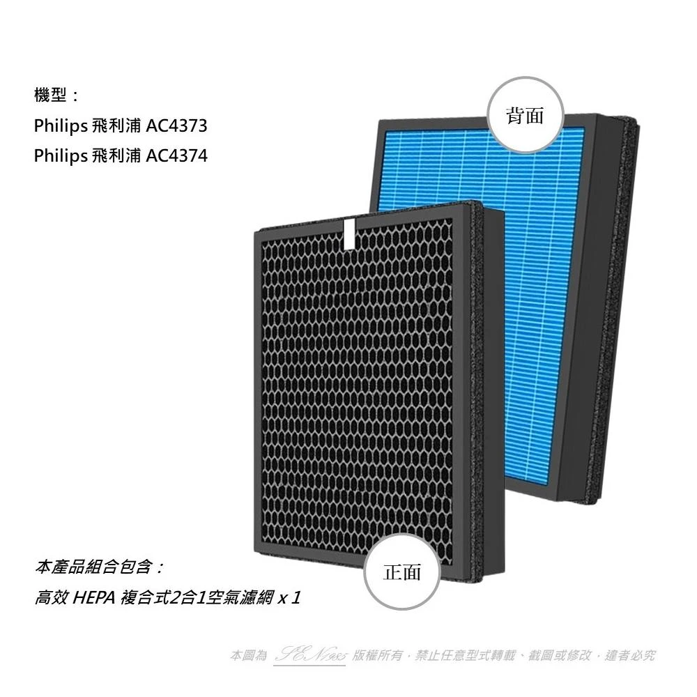 【Philips 飛利浦】抗菌抗敏 適用 AC4373 AC4374 空氣清淨機濾網 複合式活性碳 HEPA 取代 AC4138