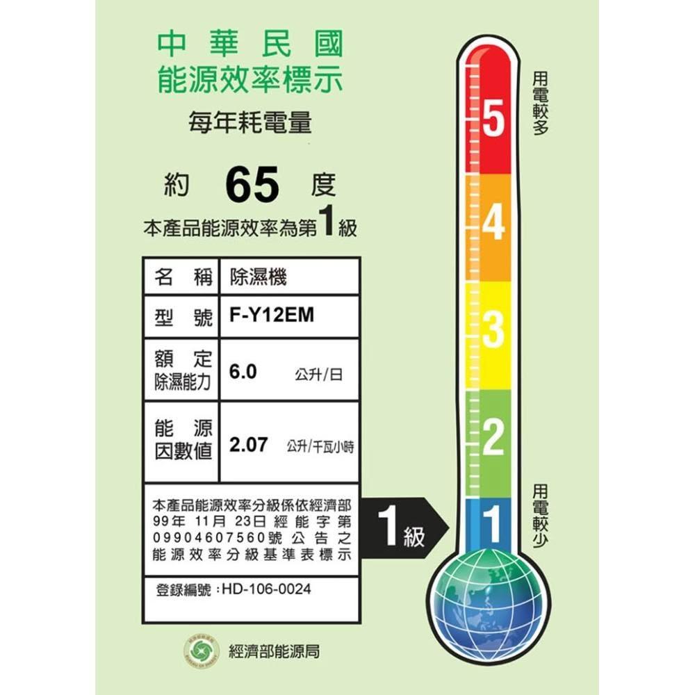 【Panasonic 國際牌】6公升清淨除濕機F-Y12EB