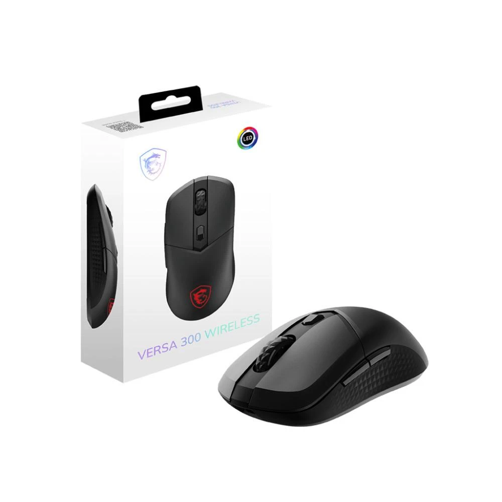 【MSI 微星】VERSA 300 WIRELESS 超輕量無線電競滑鼠-60克/ 三模連線/ MAX8000DPI/ 苓紋防滑側握