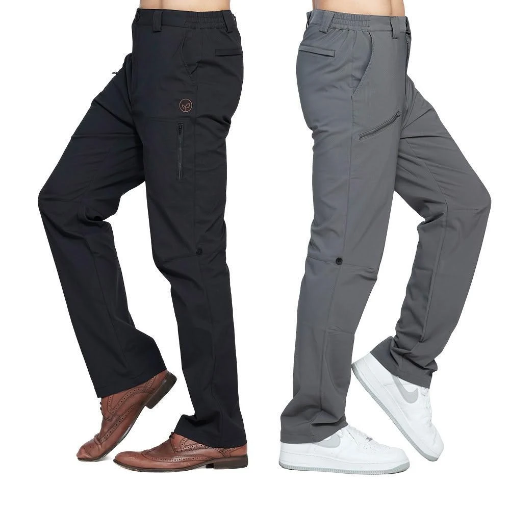 【戶外趣】男格紋薄款耐磨多口袋防潑水彈性防曬反折長褲 ( TGPM2201 霧灰/黑 )