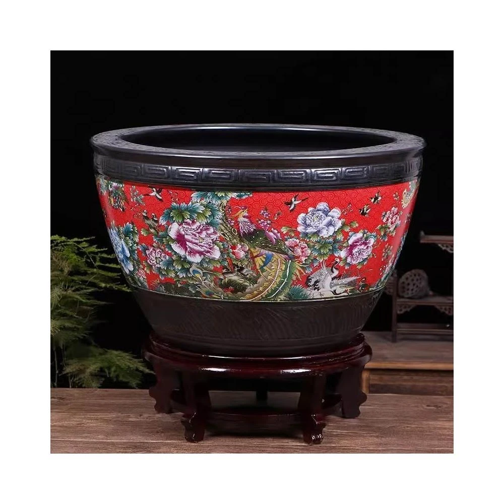 加高陶瓷古法養金魚缸養荷花睡蓮盆老式大水缸庭院客廳擺件書畫缸