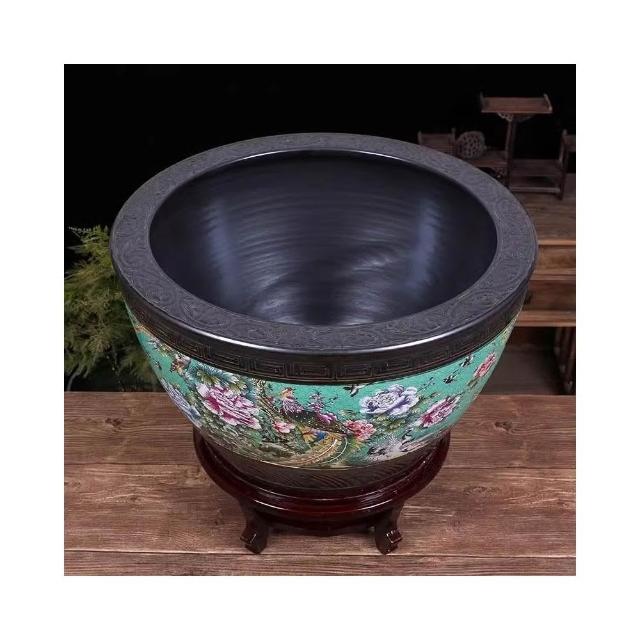 景德镇陶瓷金鱼缸大号红色睡莲盆荷花缸乌龟缸落地大水缸客厅摆件