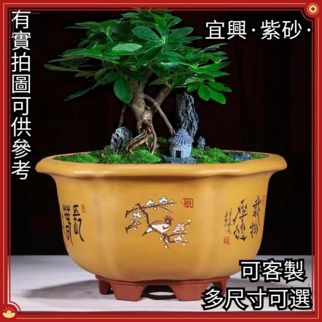 古風大口徑紫砂花盆宜興紫砂花盆大口徑六方花盆特大號六角透氣