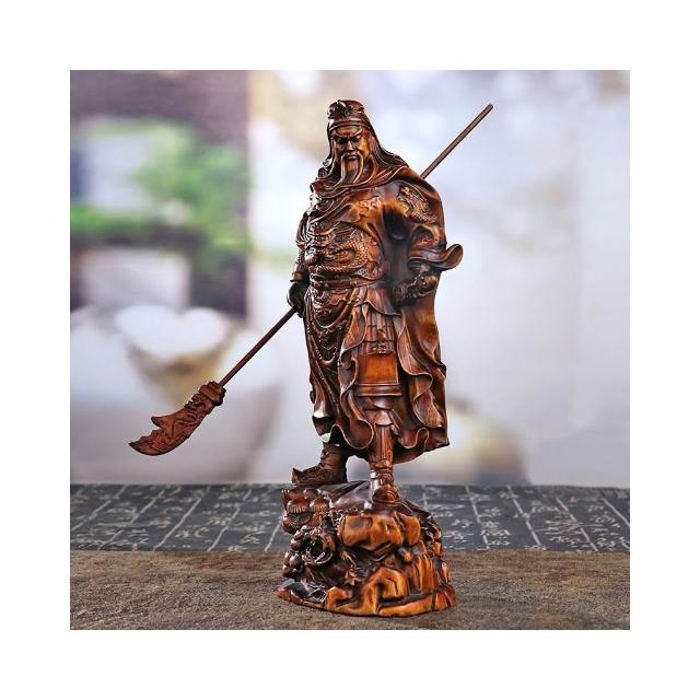 黄楊木彫 関公武財神像 工芸品 置物 免運木雕關公武財神像黃楊木雕刻工藝手工藝品家居關二爺人物擺件