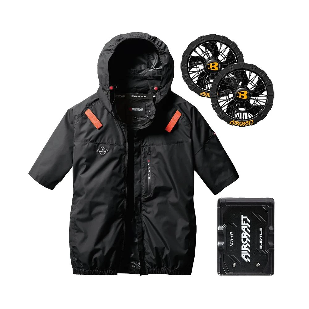 BURTLE AC2076-35 黑色套裝組側邊開孔☆風扇&電池顏色隨機(含帽短袖