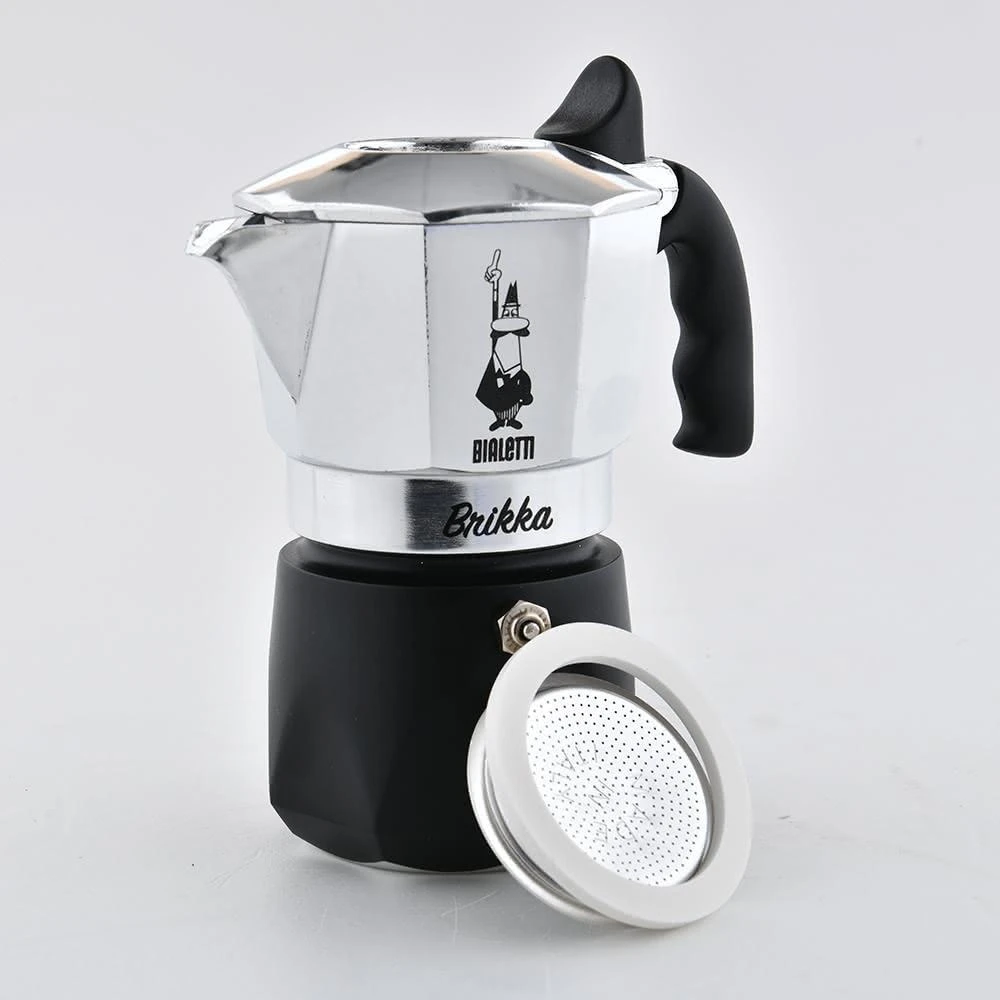 【Bialetti 比亞樂堤】Brikka 厚實加壓摩卡壺 2人份+耗材組 平輸品咖啡壺