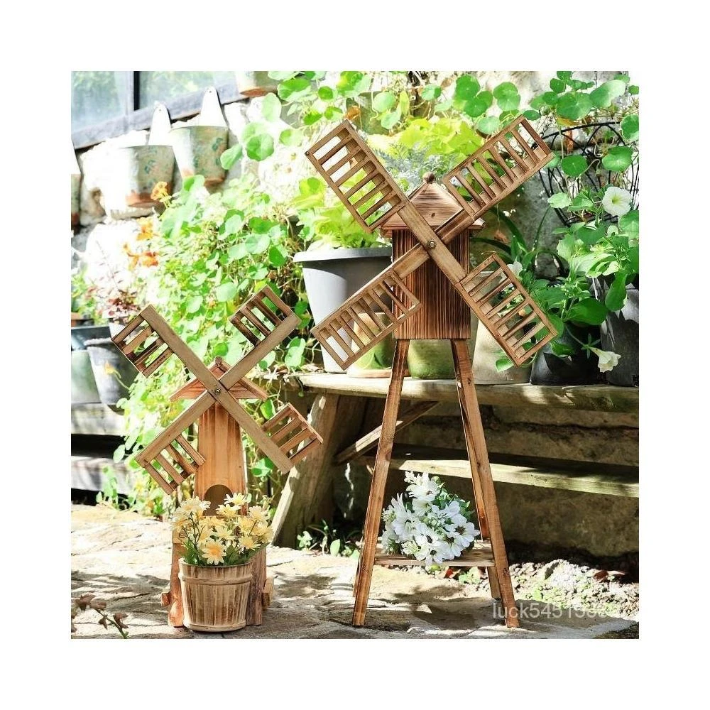 免運⭕~實木風車花園庭院裝飾落地 擺件 戶外別墅陽臺民宿植物角創意花器