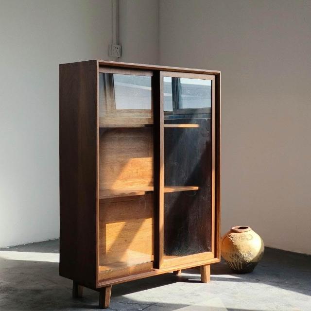 老櫧木餐邊櫃日式簡約展示櫃玻璃茶水櫃現代儲物櫃小戶型