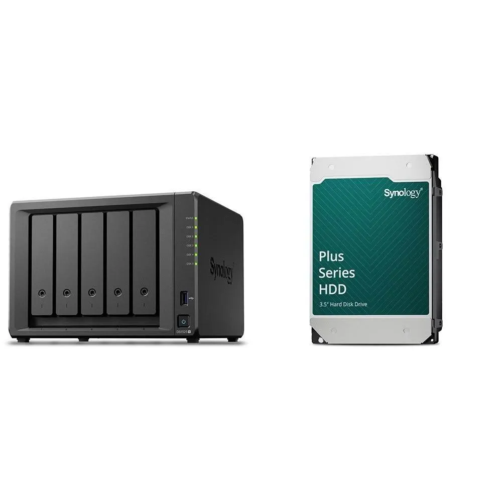 【Synology 群暉科技】〈自MO價〉DS1525+ 5Bay+HAT3310 PLUS 12TB NAS硬碟(X2)