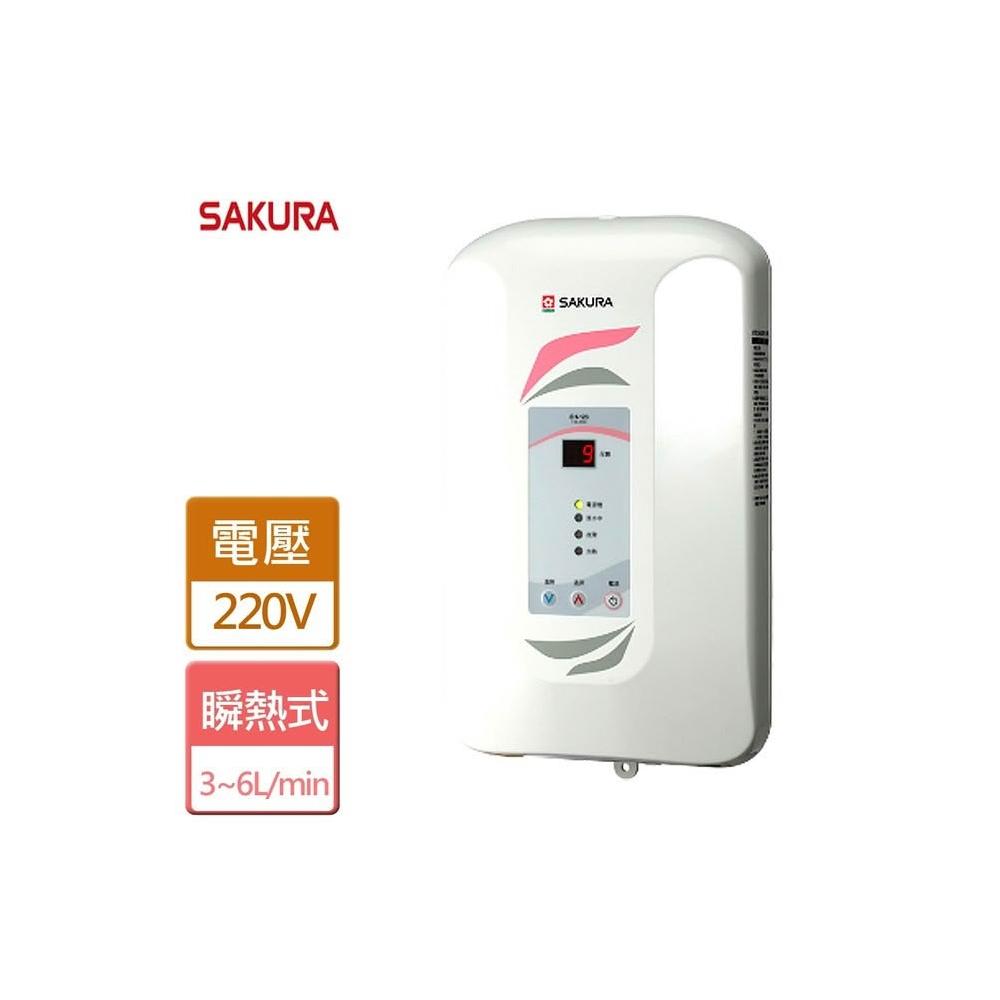 SAKURA櫻花牌 SH-123 電熱水器，採用電能式排氣與數位恆溫控制，提供穩定熱水輸出；電子式自動點火設計，操作簡便安全。適用220V電壓，保固1年，適閤家庭日常使用，高效能熱水解決方案。