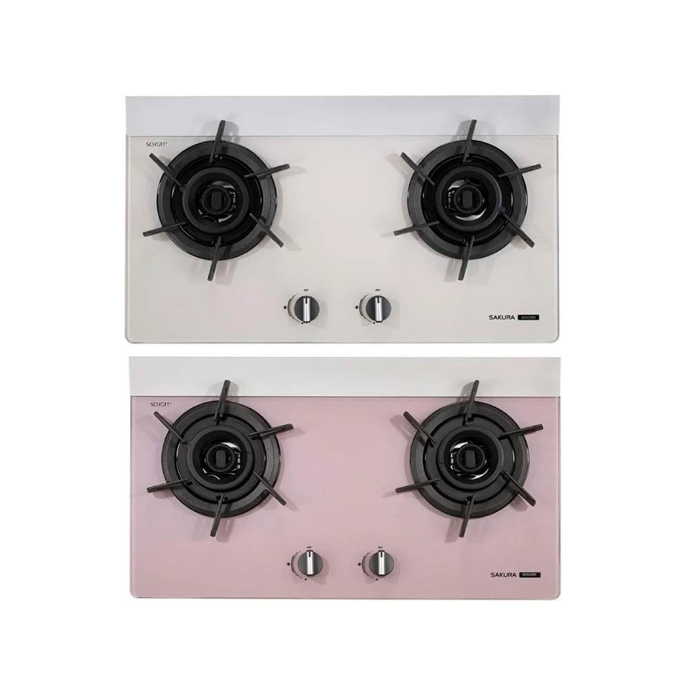 【SAKURA 櫻花】G2922BG 二口雙炫火玻璃檯面爐 (含標準安裝) G-2922BG｜檯面爐｜雙炫火｜粉色｜杏色｜一級能效｜瓦斯爐｜