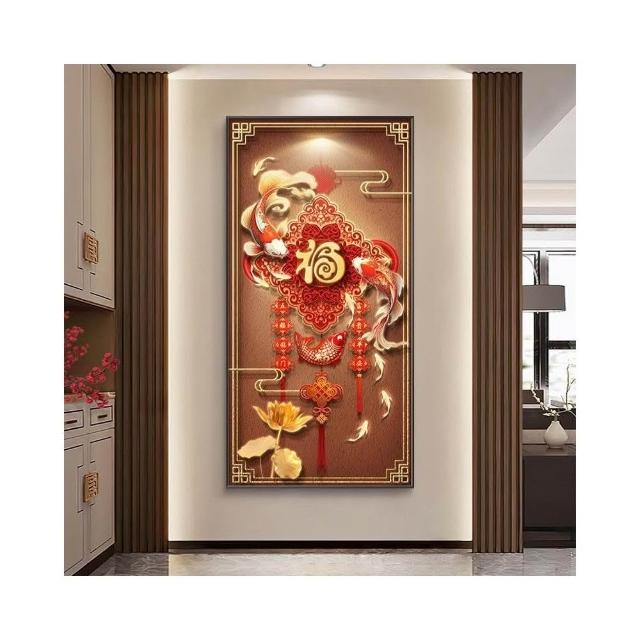 中國結壁畫錦鯉高端正對門走廊過道掛畫新中式福字入門玄關裝飾畫玄關掛