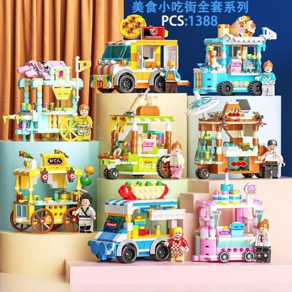綺羅 迷你街景積木樂高✨ 相容樂高積木 城市商業街建築模型街邊美食小吃車系列🛺組裝大街景 兒童益智拼裝小顆粒積木