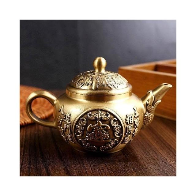 銅器 茶壺 小茶壺 茶道具 煎茶器 工芸品 置物 黃銅壽星老茶壺八仙小茶壺辦公室茶藝純銅喜鵲小茶壺擺件工藝品