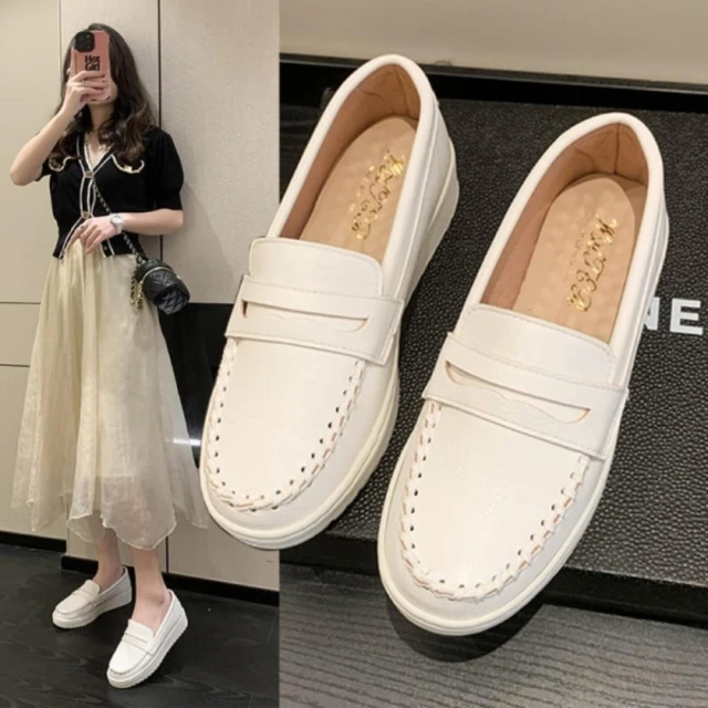 【baibeauty 白鳥麗子】MIT休閒素面皮革一字帶樂福包鞋訂製款厚底鞋