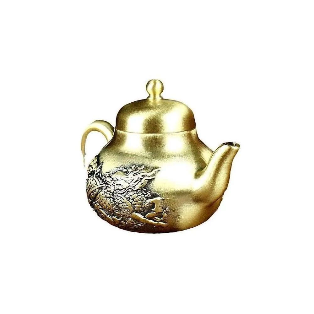純銅提梁龍鳳茶壺  工芸品 美術品 置物 純銅提梁龍鳳茶壺 工芸品 美術品 置物