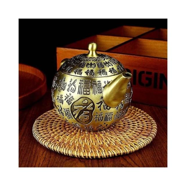 茶壺黃銅金屬工藝品百福茶壺辦公室茶桌茶具配件純銅銅壺擺件中式