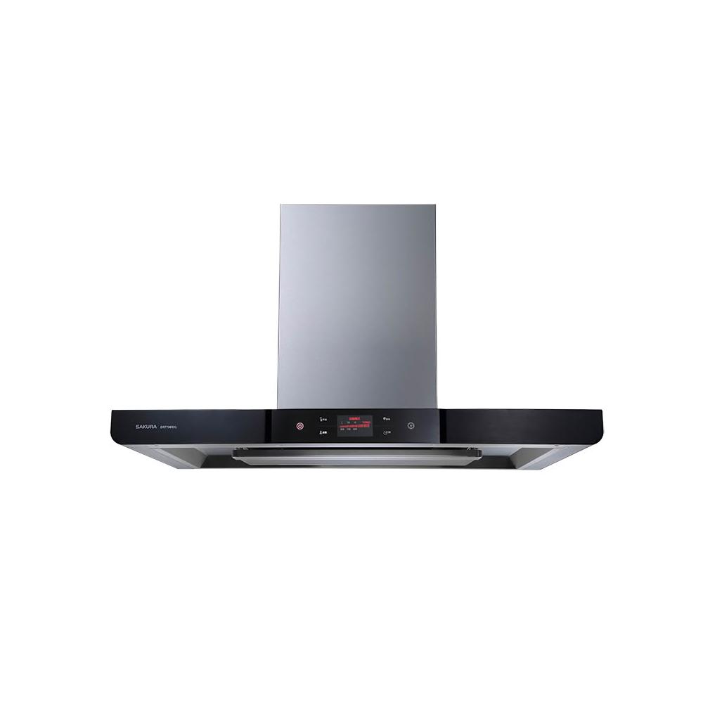 SAKURA櫻花牌 DR-7796SXL 倒T式油煙機，採用臺灣製造不鏽鋼材質，電子式按鍵開關設計，提供1段風量模式，適合標準安裝於廚房。電壓110V、頻率60Hz，保固1年，BSMI許可認證，高效排除油煙，維持廚房清新環境。理想選擇給追求品質家電的消費者。