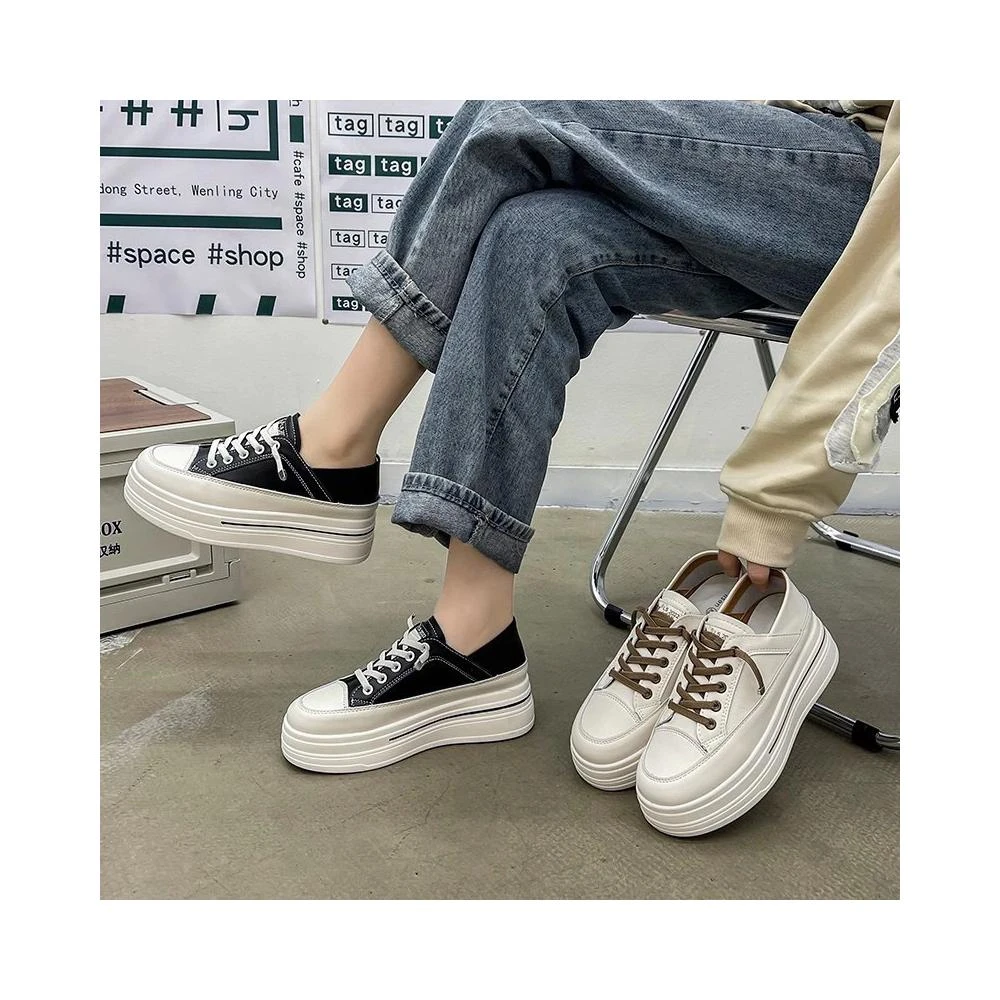 超好走不磨腳!! 兩穿法鞋帶厚底小白鞋 帆布鞋 平底鞋