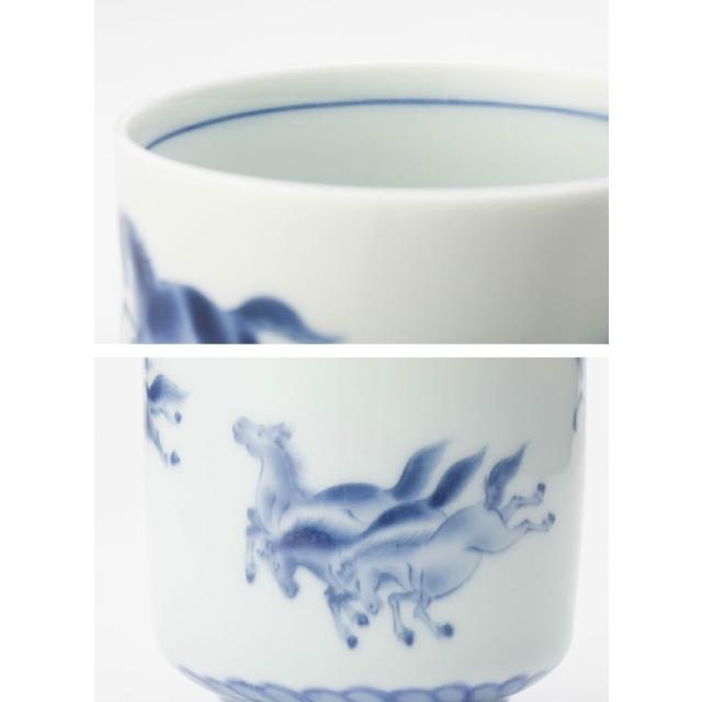 LZ 日本深川瓷器藝術瓷器染付群馬竹型茶杯(B0184-01)