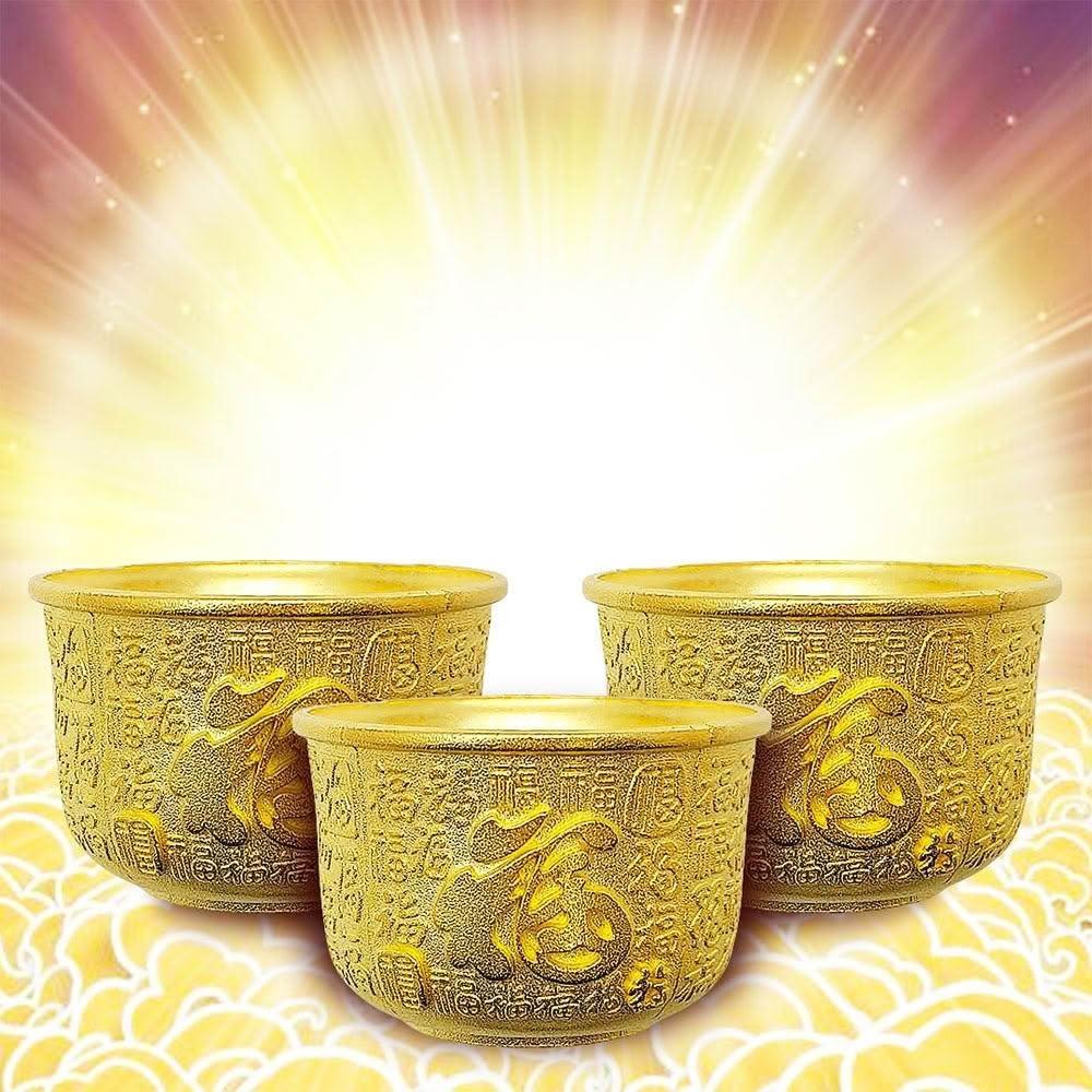 3入組沙金福金杯-鋅合金材質-供神杯黃銅酒杯福神沙金神杯福杯祖先杯