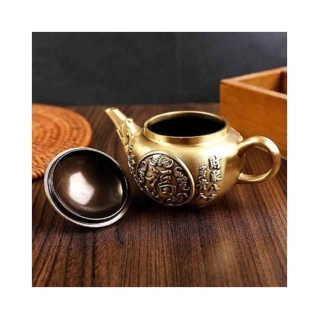 黃銅茶具復古創意小茶壺居家擺件辦公室家居招財小物五福茶壺純銅金屬