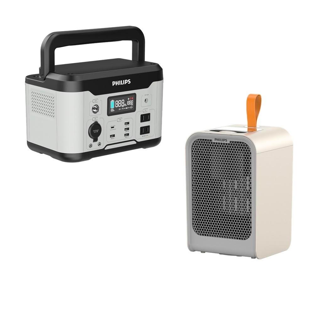 【Philips 飛利浦】優惠組600W儲能行動電源+迷你小型桌上附迷你暖手寶白色電暖器DLP8093C-AHR2124FM