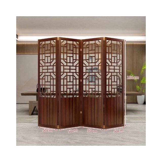 中國風單扇可折疊移動屏風隔斷客廳遮擋實木鏤空屏風辦公室隔斷牆