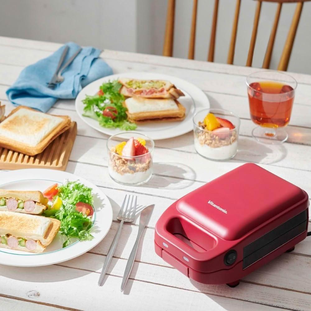 【Vitantonio】小小V厚燒熱壓三明治機-熱情紅(封邊烤盤) VHS-15B-R