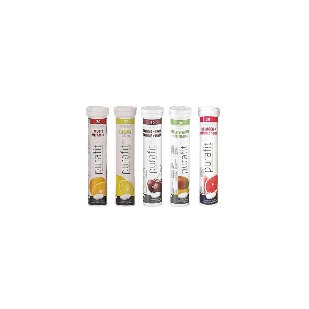 【Purafit 柏尹芙】★補充一天的元氣★ 德國  Purafit  柏尹芙發泡錠 20錠 素食發泡錠 素食 氣泡錠 檸檬/草莓/鳳梨/櫻桃
