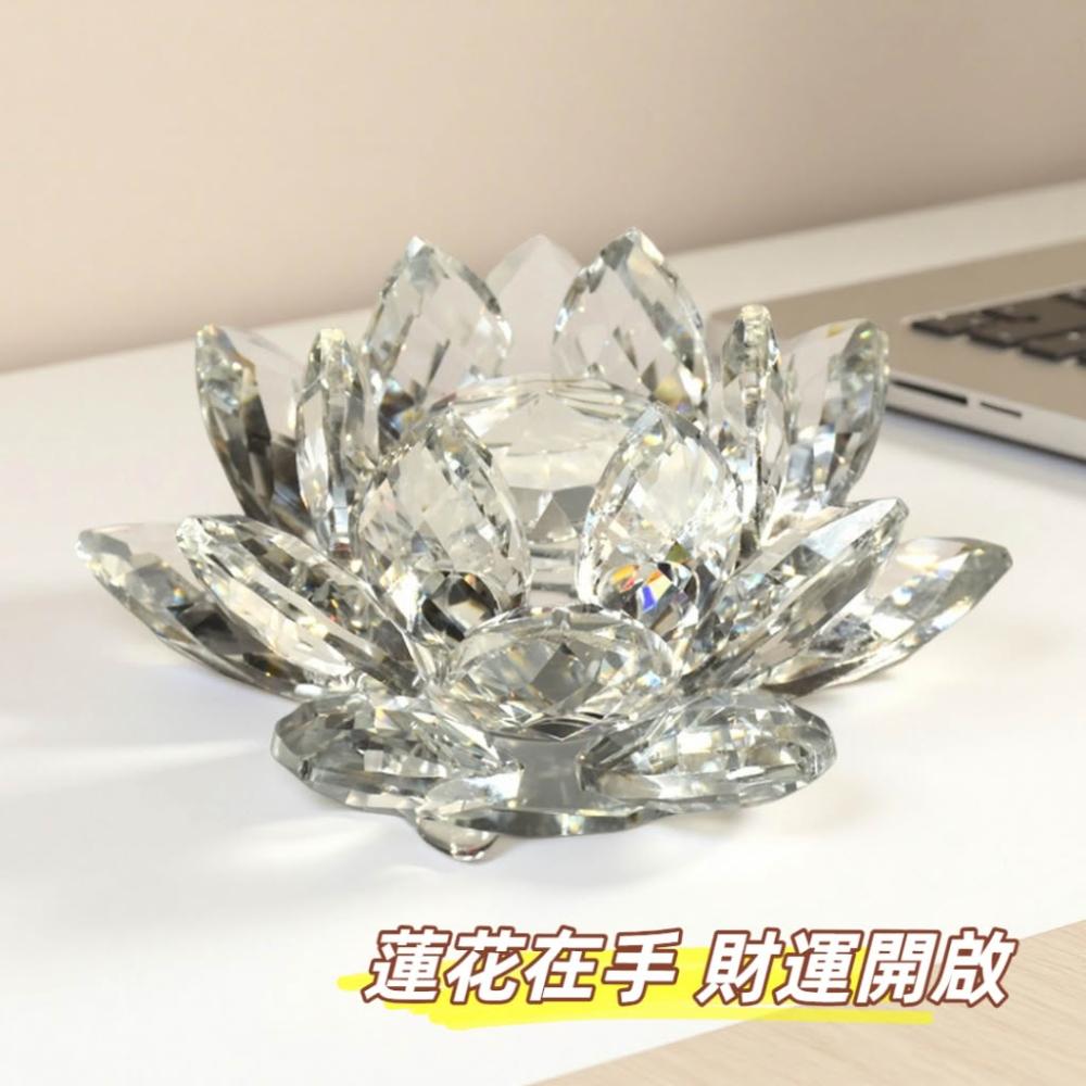 水晶　福花　蓮華　置物 水晶蓮花擺飾招財開運玻璃工藝品佛教擺件七彩蓮花家居櫃檯辦公室車內