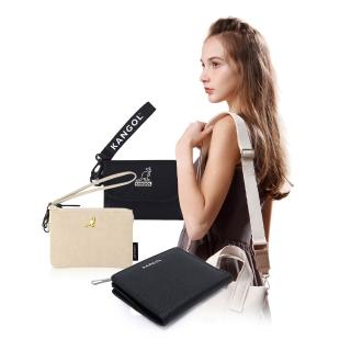 【KANGOL】英國 袋鼠 零錢包 61251785(錢包 三層 皮夾 短夾 尼龍 防潑水 防水 多夾層 手拿包)