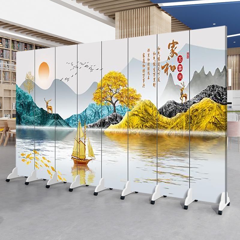 強強家居中式山水畫屏風隔斷客廳辦公室入戶臥室折疊移動簡約現代茶室遮擋