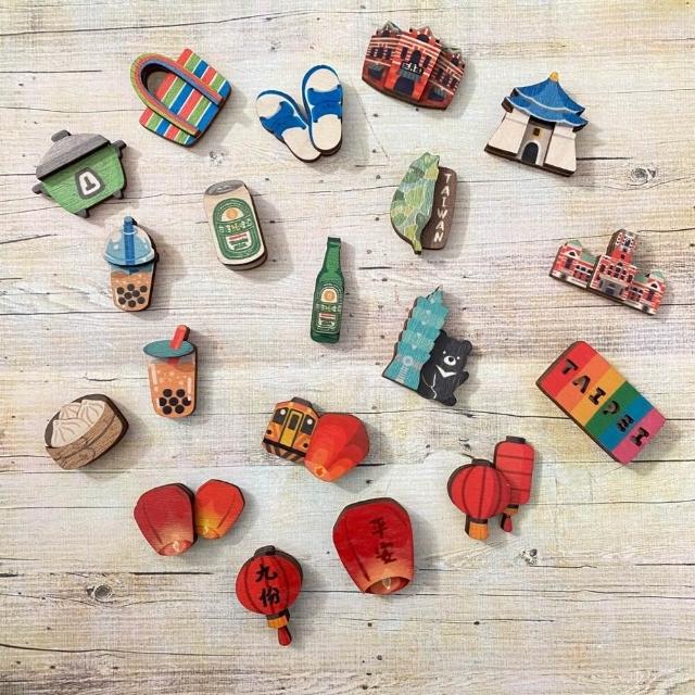 迷你木冰箱貼台灣景點懷舊小物珍珠奶茶天燈小物磁鐵插畫迷你磁鐵台灣