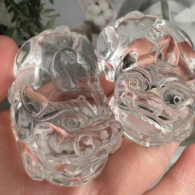 千奇國際精品】（一對賣）天然白水晶貔貅6號184公克✨忠誠神獸💯 白