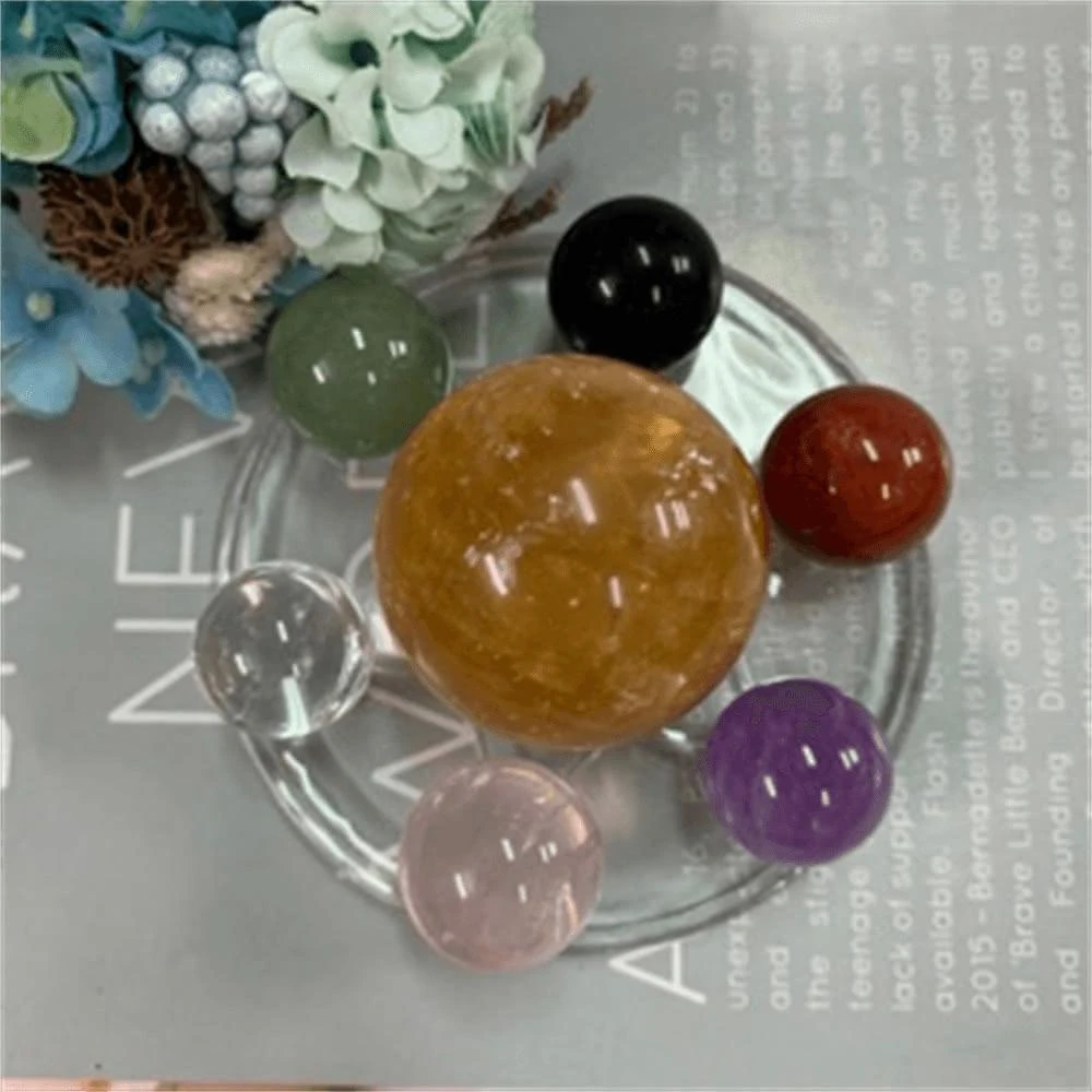 千奇國際精品天然水晶球七星盤七星陣附壓克力底盤(黃冰晶 白水晶 黑曜 粉水晶 紫水晶 東陵玉 紅瑪瑙)