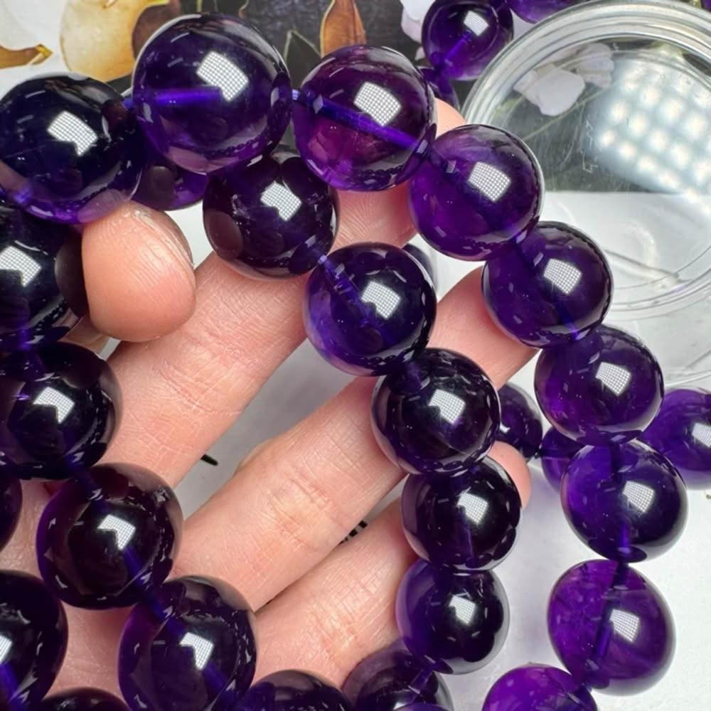 千奇國際精品】天然帝王紫度紫水晶手珠15~17mm❤️天然深紫色💜透料