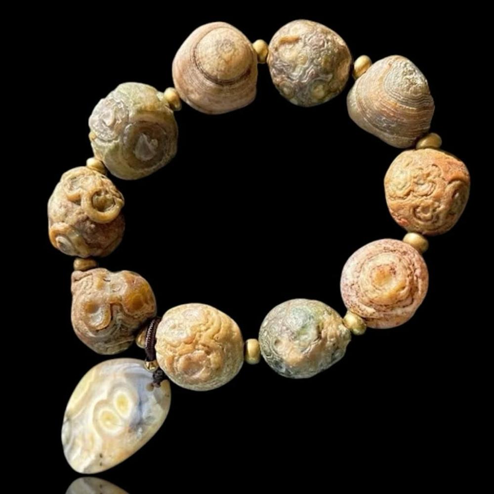 👑收藏級大顆粒蒙古文石天眼石眼睛石九眼石頁岩手串每顆約2.5公分珠徑