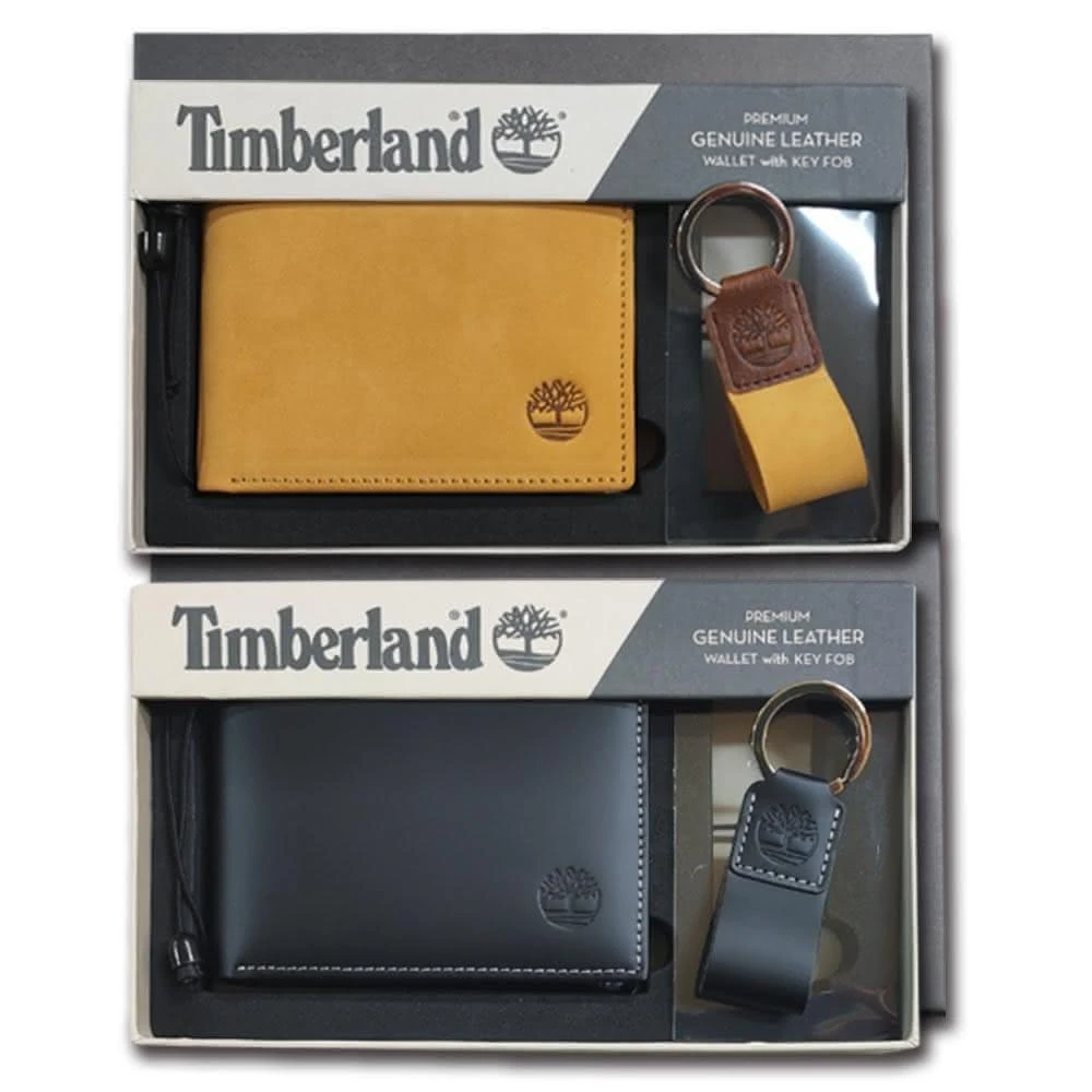 【Timberland】男夾 短夾 牛皮麂皮 零錢袋 鑰匙圈套組 品牌盒+原廠提袋／二款可選(男夾零錢袋)