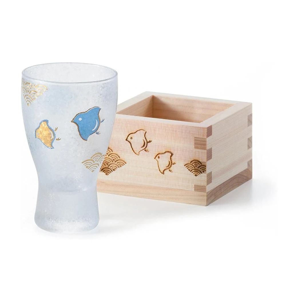 日本製 佐倉嚴選 ADERIA石塚硝子 波千鳥 枡酒杯 100ml 清酒杯 合枡 酒器組 木盒 玻璃杯 杯子 禮盒 送禮