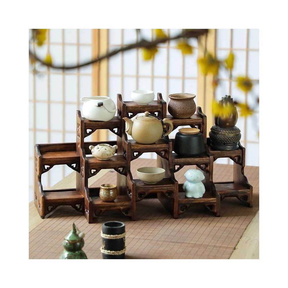 北美黑胡桃木茶具多層中式多寶閣博古架紫砂壺桌面展示瀝水置物架