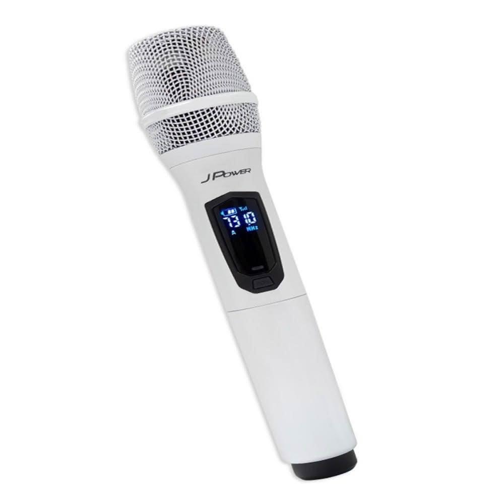 JPOWER震天雷 UHF-888W JPOWER 震天雷 UHF-888W 雙機型無線麥克風,採用UHF超高頻技術,適合行動KTV、會議及戶外活動。全向式動圈麥克風,提供清晰音質與穩定傳輸。珍珠白色設計,輕巧便攜(麥克風尺寸60*250mm,重量0.3Kg),鋰離子電池供電,續航力強。配件齊全:2支無線麥克風、2個防滾圈、2個海棉套、3顆鋰電池、接收器、充電線及收納盒。BSMI認證R31950,1年保固,中國製造。